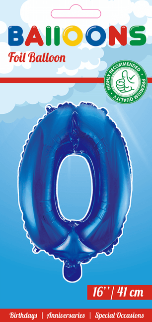 Folie Ballon Cijfer 0 Blauw 41cm met Rietje van WeFiesta koop je bij Partywinkel