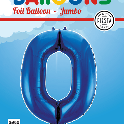 Folie Ballon Cijfer 0 Blauw XL 86cm leeg van WeFiesta koop je bij Partywinkel