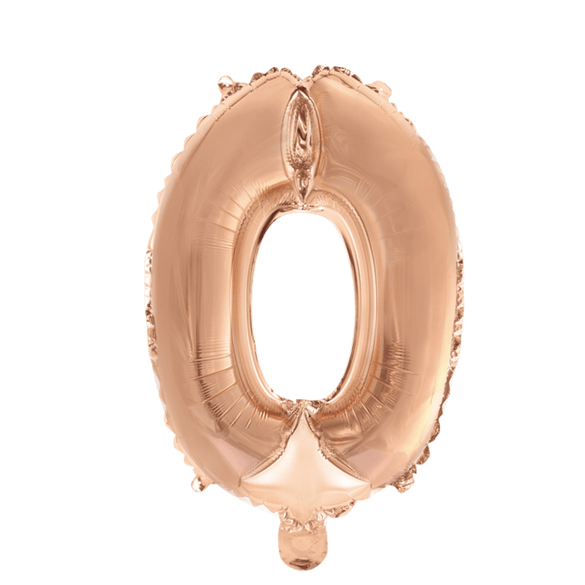 Folie Ballon Cijfer 0 Rose Goud 41cm met Rietje van WeFiesta koop je bij Partywinkel