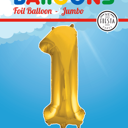 Folie Ballon Cijfer 1 Goud XL 86cm leeg van WeFiesta koop je bij Partywinkel