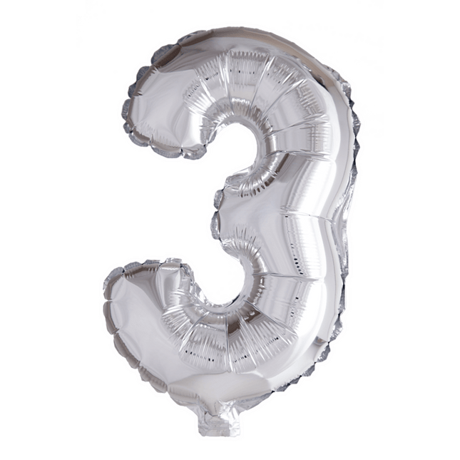 Folie Ballon Cijfer 3 Zilver 41cm met Rietje van WeFiesta koop je bij Partywinkel