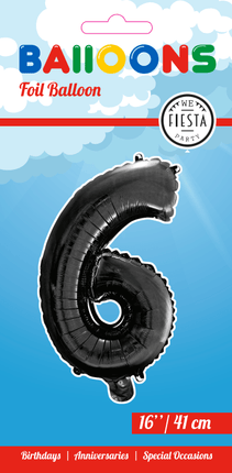 Folie Ballon Cijfer 6 Zwart 41cm met Rietje van WeFiesta koop je bij Partywinkel