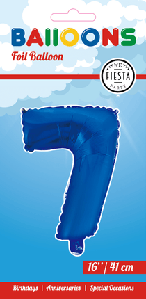 Folie Ballon Cijfer 7 Blauw 41cm met Rietje van WeFiesta koop je bij Partywinkel