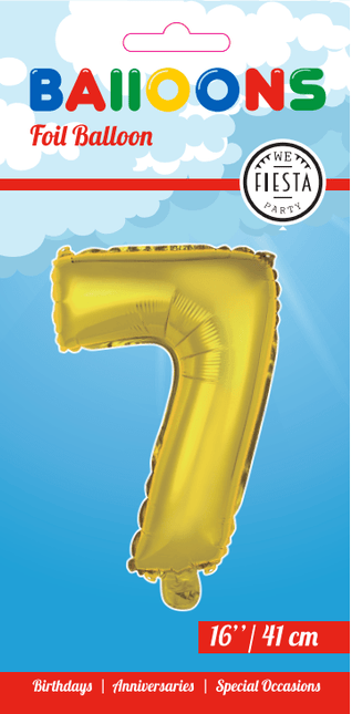 Folie Ballon Cijfer 7 Goud 41cm met Rietje van WeFiesta koop je bij Partywinkel