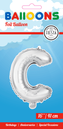 Folie Ballon Letter C Zilver 41cm met Rietje van WeFiesta koop je bij Partywinkel