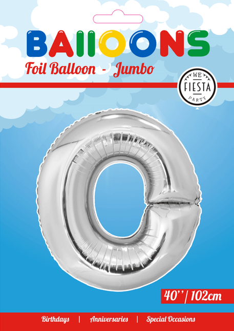 Folie Ballon Letter O Zilver XL 102cm leeg van WeFiesta koop je bij Partywinkel