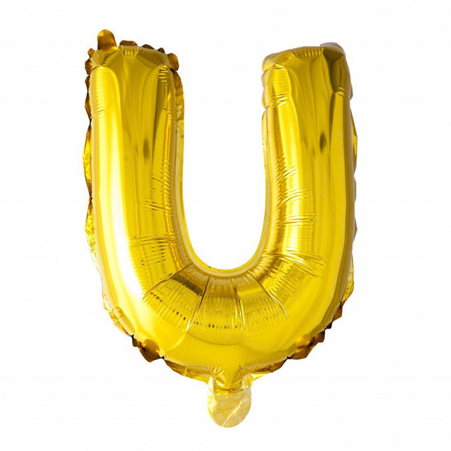 Folie Ballon Letter U Goud XL 102cm leeg van WeFiesta koop je bij Partywinkel