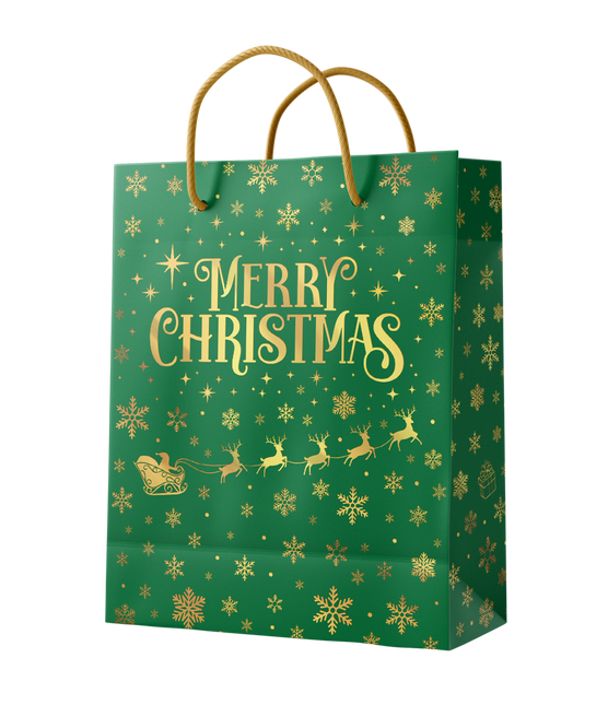 Sac cadeau L - Joyeux Noël vert