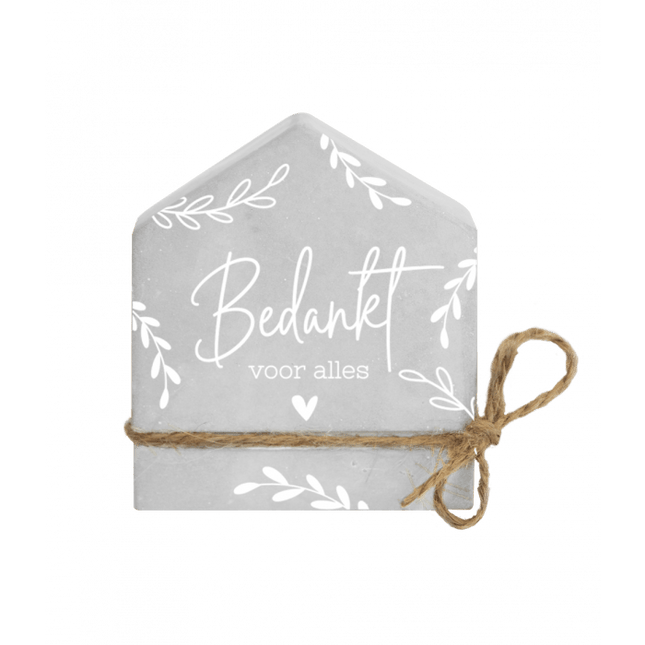 Grijze Cement Huisje Bedankt 8cm van Paper Dreams koop je bij Partywinkel