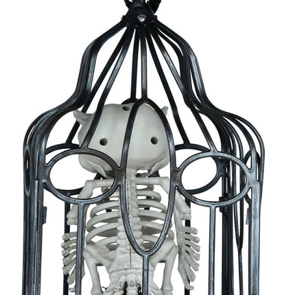 Halloween Skelet Uil In Kooi Met Licht, Geluid En Beweging van Fiestas Guirca koop je bij Partywinkel