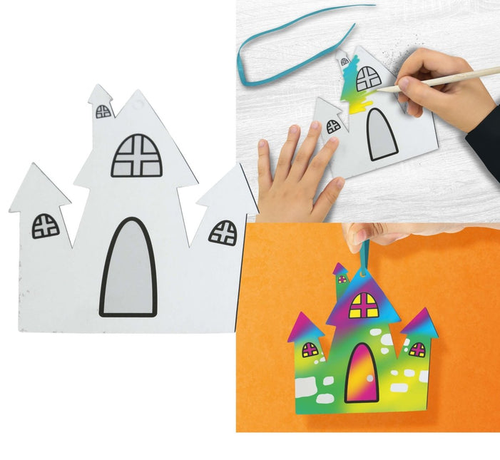 Halloween Tafeldecoratie Wit Kasteel Silhouetten 12cm 6st van Fiestas Guirca koop je bij Partywinkel