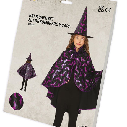 Halloween Verkleedset Kind Heksen Cape En Hoed 50cm van Fiestas Guirca koop je bij Partywinkel