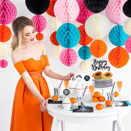 Honeycomb Bal Zwart 20cm van Partydeco koop je bij Partywinkel