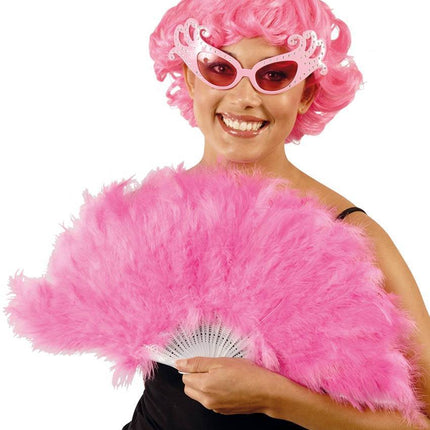 Lichtroze Handwaaier Veren 45cm van Fiestas Guirca koop je bij Partywinkel