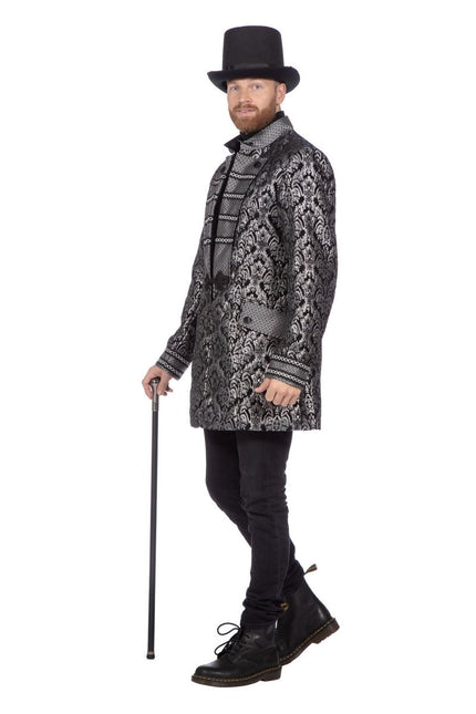 Zwart Zilveren Jas Heren Brokaat van Wilbers & Wilbers koop je bij Partywinkel