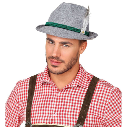 Oktoberfest Hoed Tiroler Grijs Met Veer van Widmann koop je bij Partywinkel