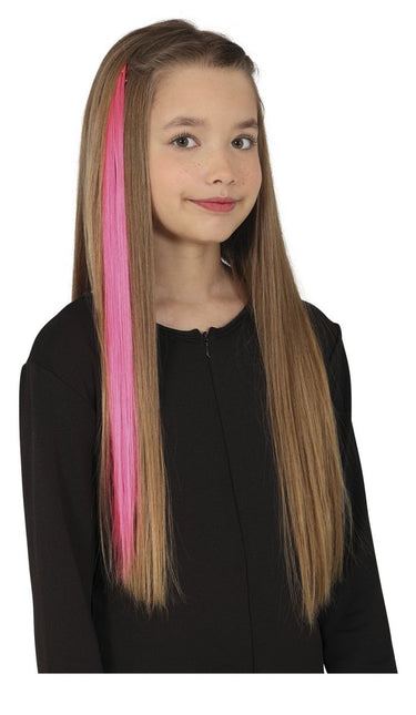 Roze Hair Extension 50cm 3st van Fiestas Guirca koop je bij Partywinkel
