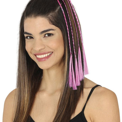 Roze Hair Extension Vlechten 35cm 3st van Fiestas Guirca koop je bij Partywinkel