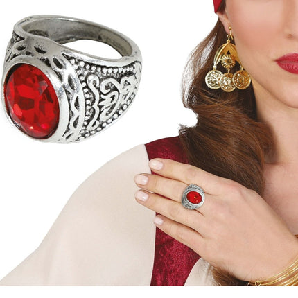 Zilveren Ring Met Rode Robijn van Fiestas Guirca koop je bij Partywinkel