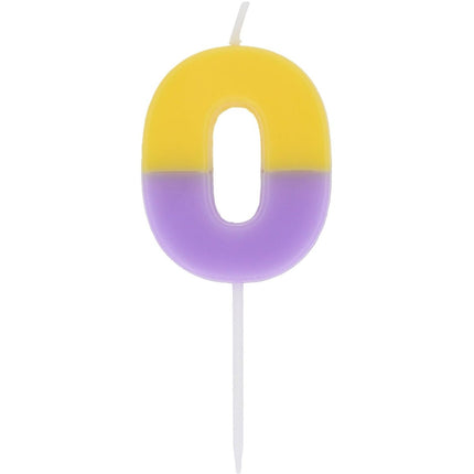 0 Jaar Kaars Geel Paars 9cm van Folat koop je bij Partywinkel