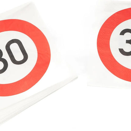 Serviettes « 30 ans » avec panneau de signalisation, 33 cm, lot de 20