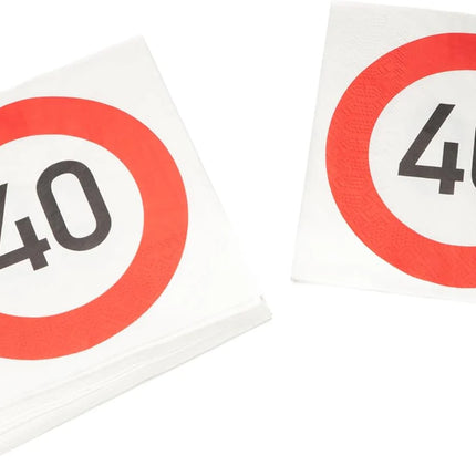 Serviettes « 40 ans » – Panneau de signalisation, 33 cm, lot de 20