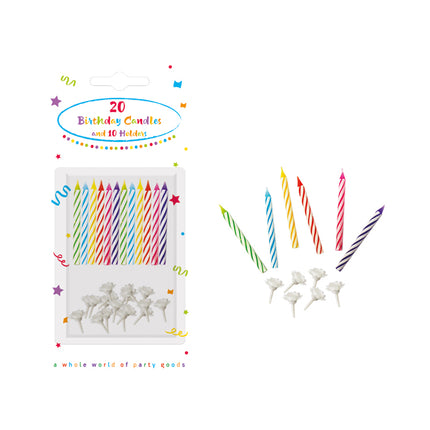 Bougies colorées avec porte-bougies 30 pièces