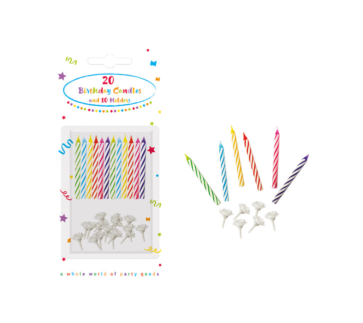 Bougies colorées avec porte-bougies 30 pièces