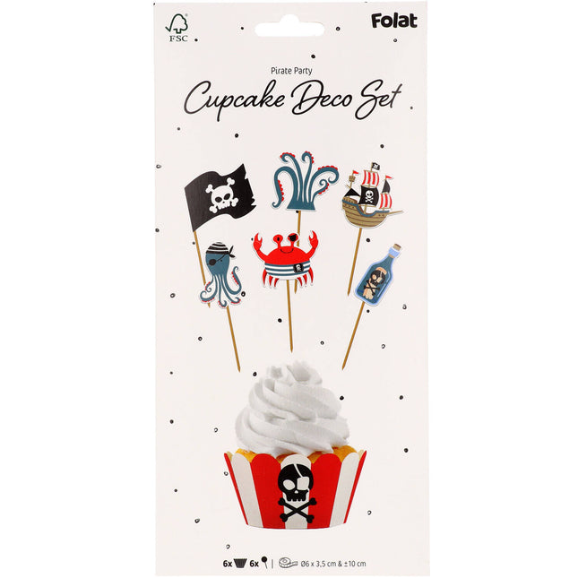 Dessus de cupcake pirate avec emballages de cupcake 6pcs