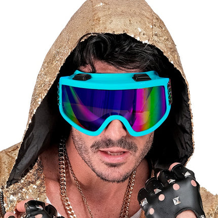 Lunettes de ski 80s Bleu arc-en-ciel imprimé léopard