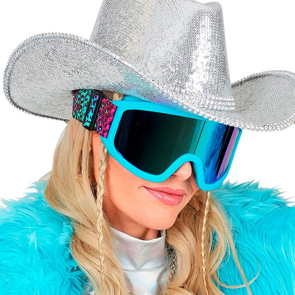 Lunettes de ski 80s Bleu arc-en-ciel imprimé léopard