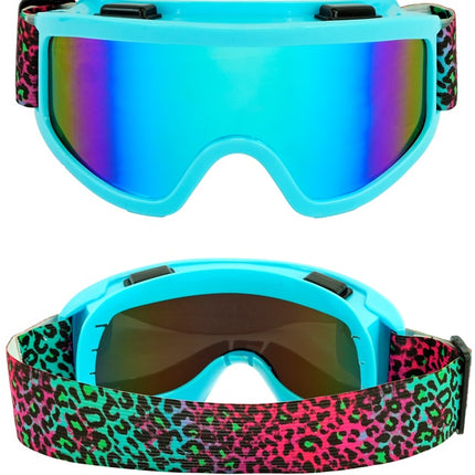 Lunettes de ski 80s Bleu arc-en-ciel imprimé léopard