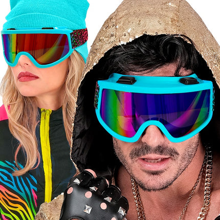 Lunettes de ski 80s Bleu arc-en-ciel imprimé léopard