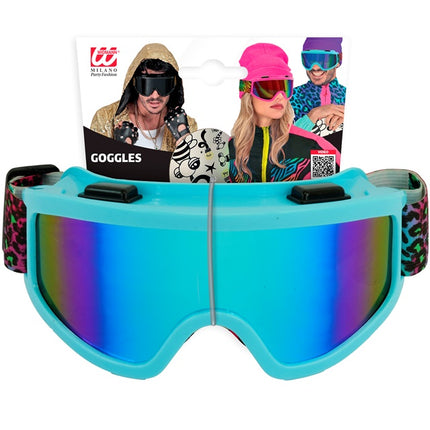 Lunettes de ski 80s Bleu arc-en-ciel imprimé léopard