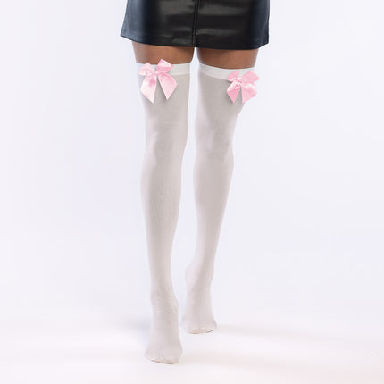Paire de bas Bow blanc/rose