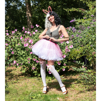 Paire de bas Bow blanc/rose