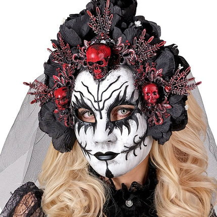 Masque Dia De Los Muertos Noir Blanc Voile