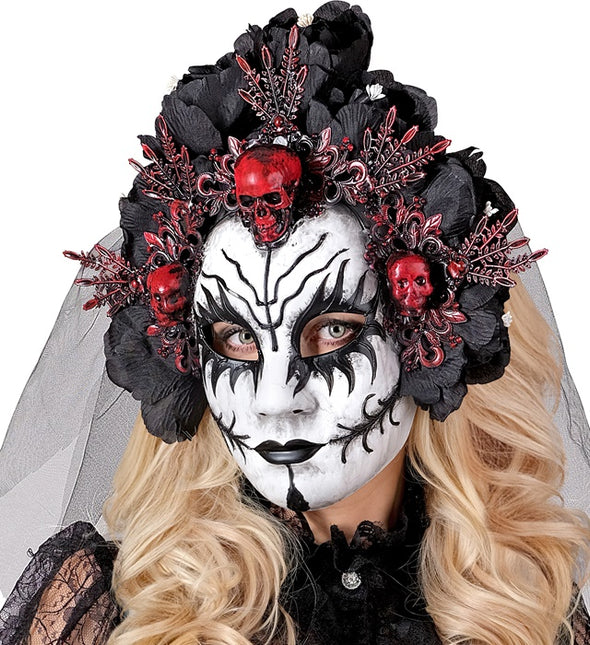 Masque Dia De Los Muertos Noir Blanc Voile