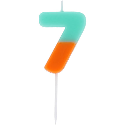 bougie de 7 ans Bleu Orange 9cm