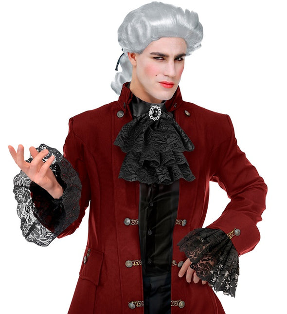 JABOT EN DENTELLE AVEC PIERRES PRÉCIEUSES ET POIGNETS - NOIR