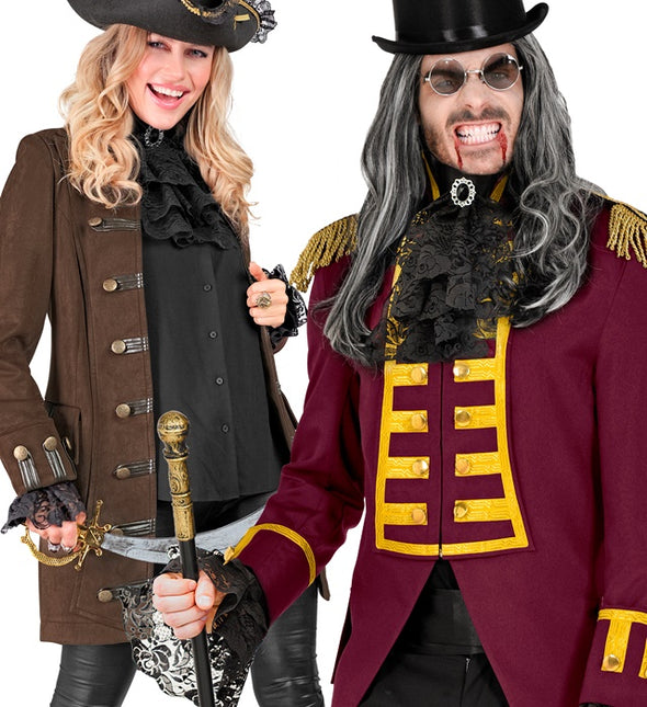 JABOT EN DENTELLE AVEC PIERRES PRÉCIEUSES ET POIGNETS - NOIR