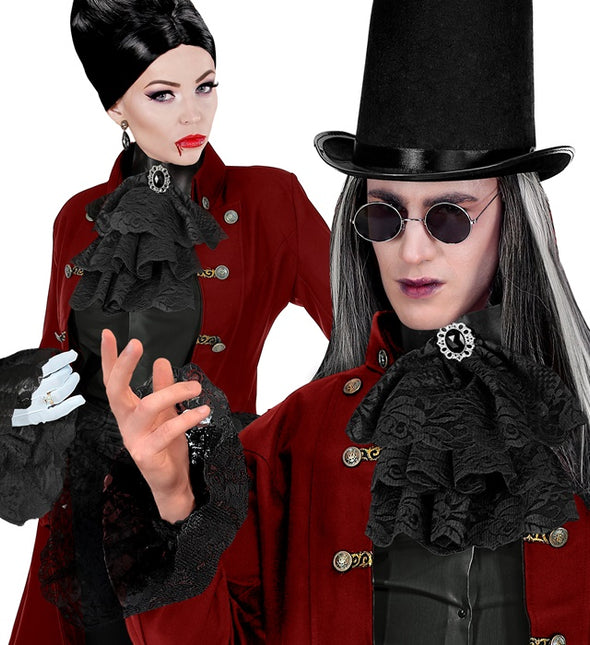 JABOT EN DENTELLE AVEC PIERRES PRÉCIEUSES ET POIGNETS - NOIR