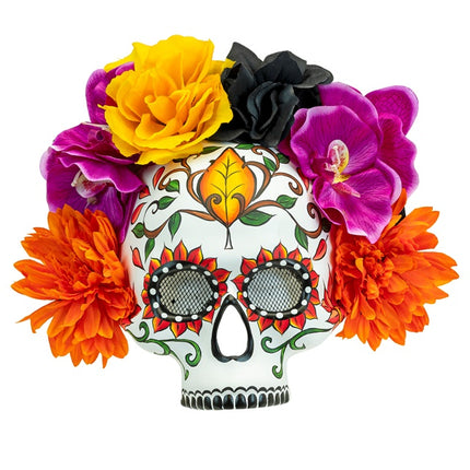 MASQUE DE CRÂNE JOUR DES MORTS AVEC DES FLEURS COLORÉES