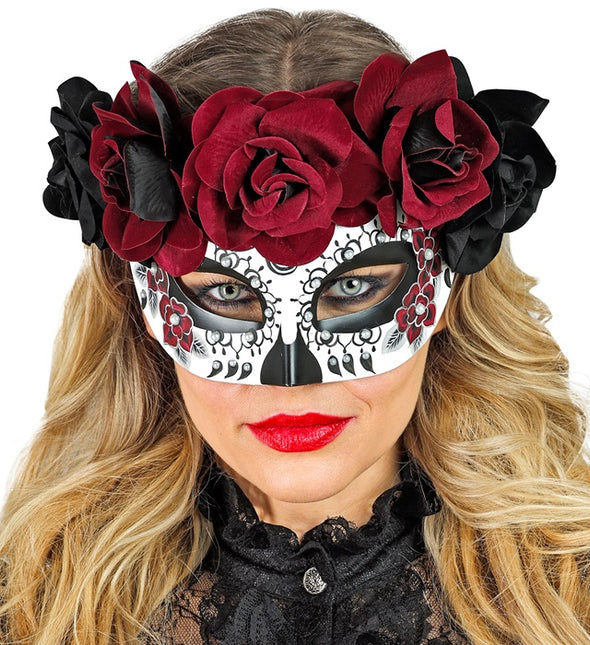 Masque pour les yeux Jour des morts - Roses noires et rouges