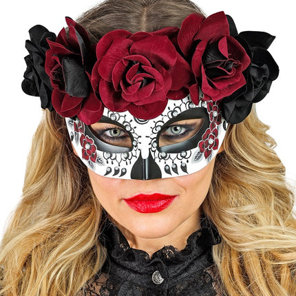 Masque pour les yeux Jour des morts - Roses noires et rouges
