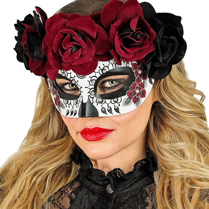 Masque pour les yeux Jour des morts - Roses noires et rouges