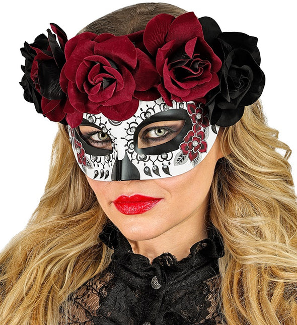 Masque pour les yeux Jour des morts - Roses noires et rouges
