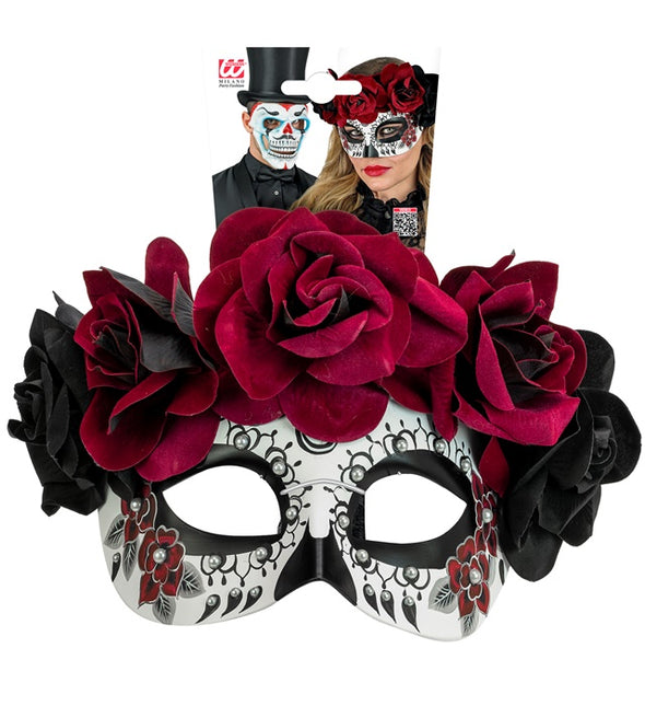 Masque pour les yeux Jour des morts - Roses noires et rouges