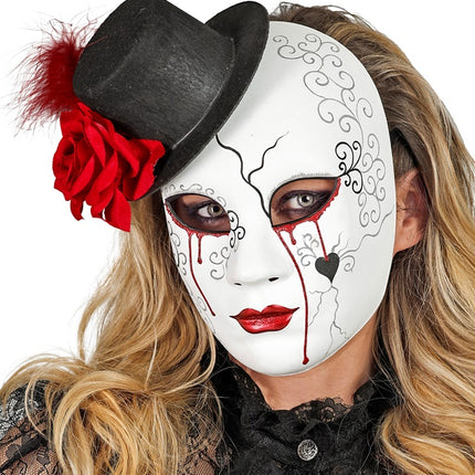 MASQUE DE THÉÂTRE FEMME SAIGNANTE AVEC CHAPEAU