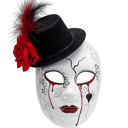 MASQUE DE THÉÂTRE FEMME SAIGNANTE AVEC CHAPEAU